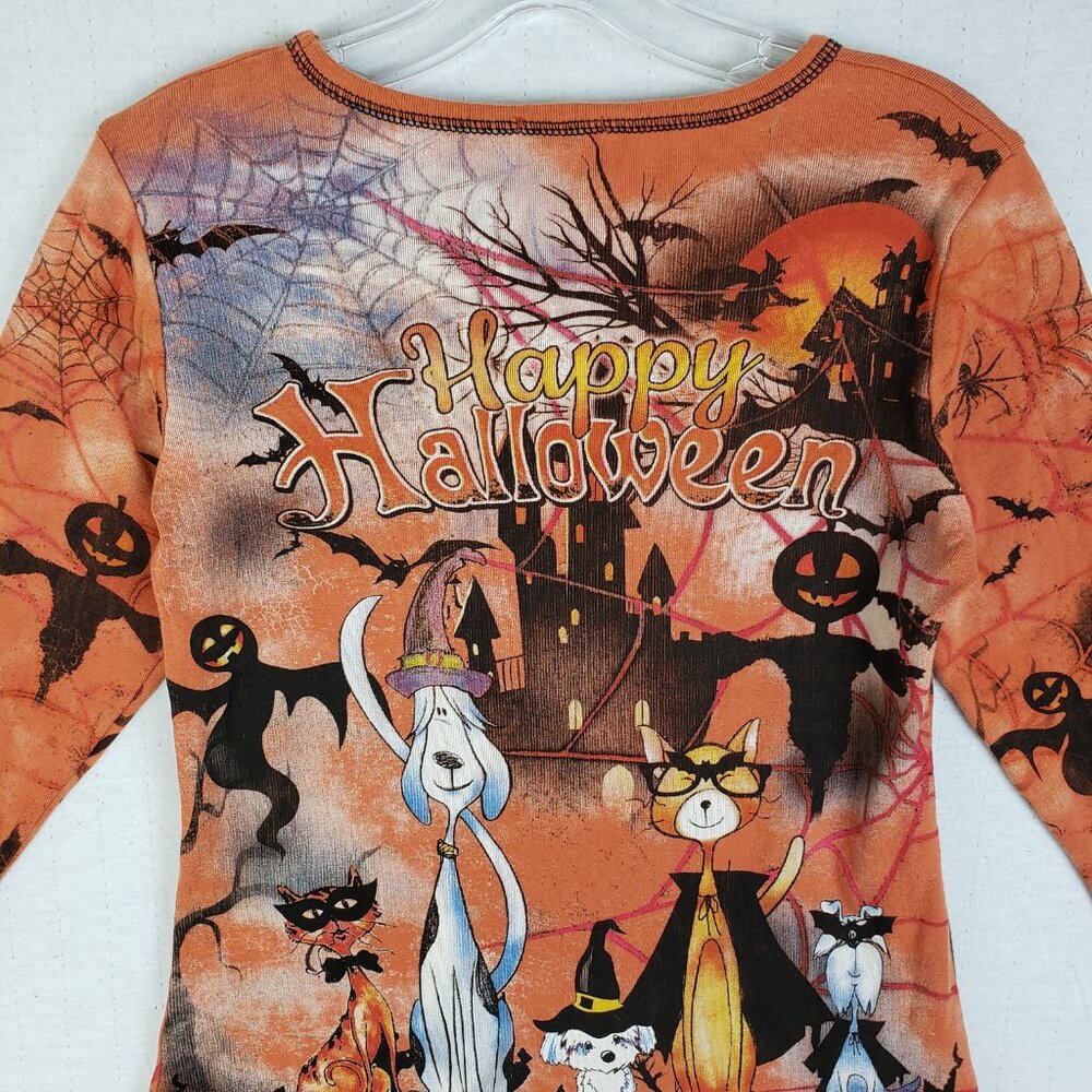 Vintage Cactus Y2K 90s Happy Halloween Shirt Bejeweled All Over Print size S - Picture 11 of 12
